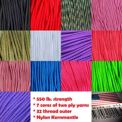 550 PARACORD Kernmantle Parachute Cord 7 Strand Type III USA