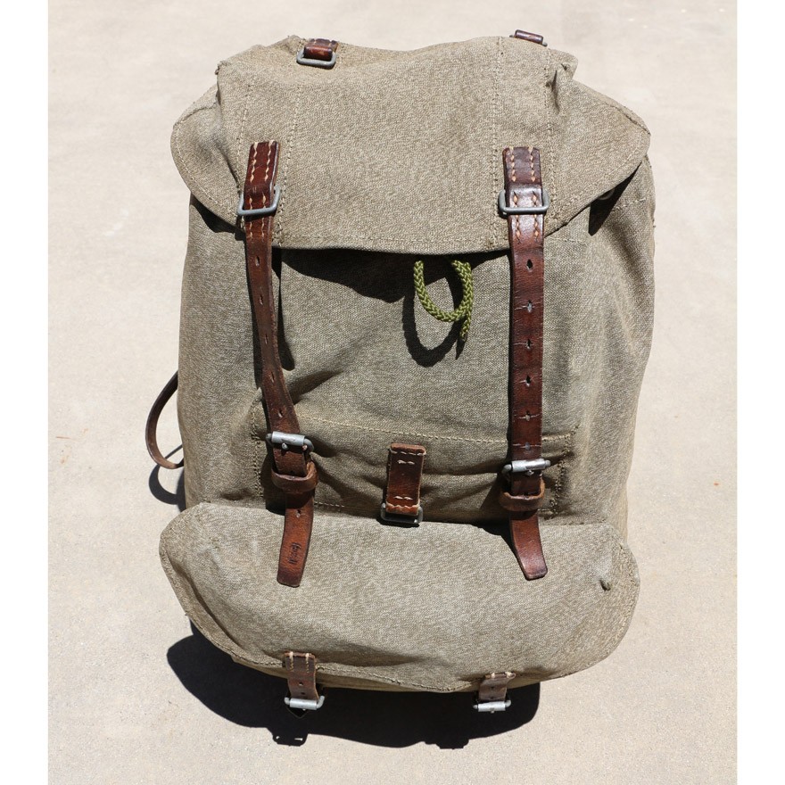 Swiss Vintage 1956 Portig Salt and Pepper Leather and Canvas Rucksack Backpack 