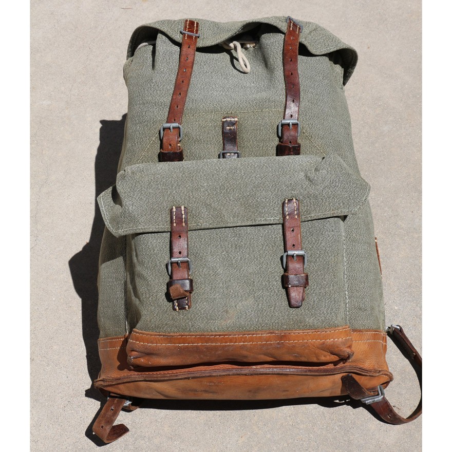  Swiss Vintage 1959 Beeri Salt and Pepper Leather and Canvas Rucksack Backpack