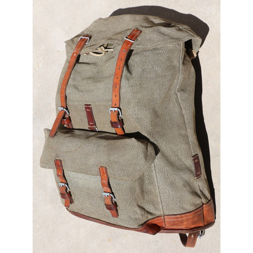 Swiss Vintage 1968 Steiner Salt and Pepper Leather and Canvas Rucksack Backpack